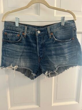 Levi's Distressed Raw Hem Denim Shorts - Blue